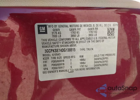 2013 Chevrolet Silverado 1500 Lt из США, поврежденный, VIN 3GCPKSE74DG138815